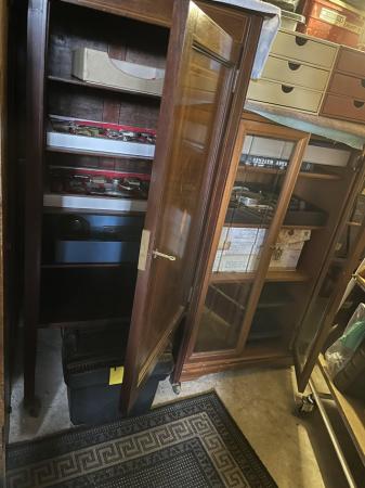 Image 1 of Tall Edwardian cabinet plus a smaller glass fronted one.