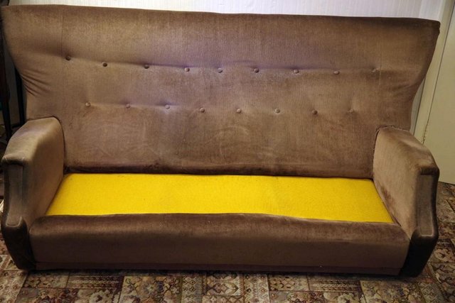 Preview of the first image of 3 Seat Sofa, brown velvety cover.