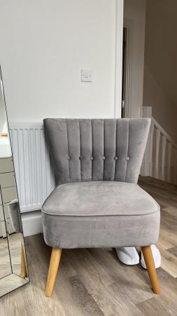 Image 2 of Velvet Cocktail Chair, Ligh Grey with wooden legs.