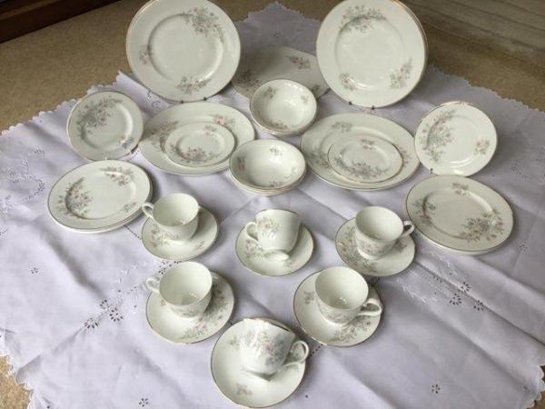 Image 3 of Mayfair White with Pink flowers Bone China Dinner set