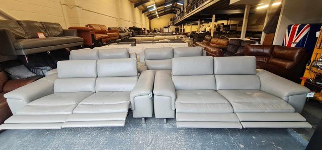 Image 3 of Italian Lucio grey leather electric pair of 3 seater sofas