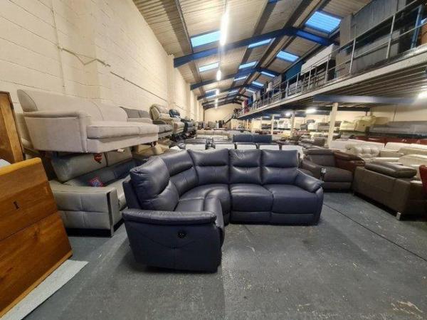 Image 3 of Albion blue leather electric recliner corner sofa