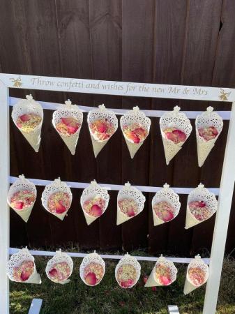Image 3 of Confetti stand and 18 cones filled with dry rose petal
