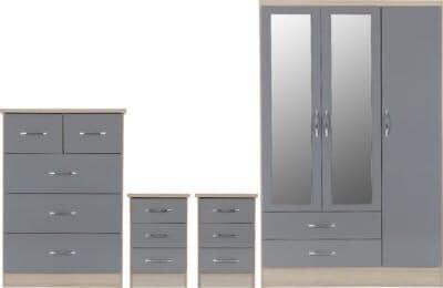 Image 1 of Nevada 3 door 2 drawer mirrored wardrobe bedroom set