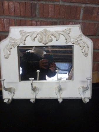 Image 2 of Shabby chic Wall mirror with coat hooks