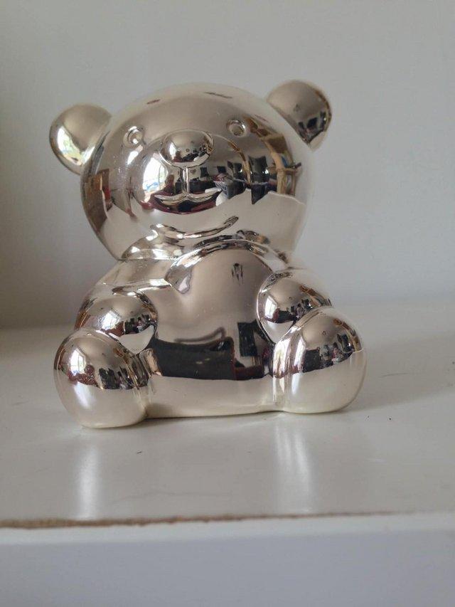 Preview of the first image of Baby Money Box Teddy Silver/Metal Colour.