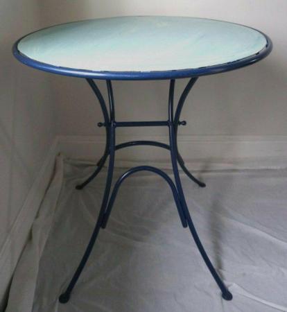 Image 2 of Folding Metal Table Round Circular Shabby Chic In Blue