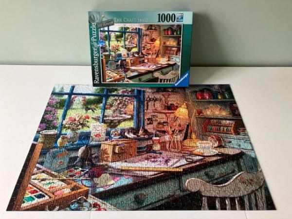 Image 2 of Ravensburger 1000 piece jigsaw titled The Craft Shed.