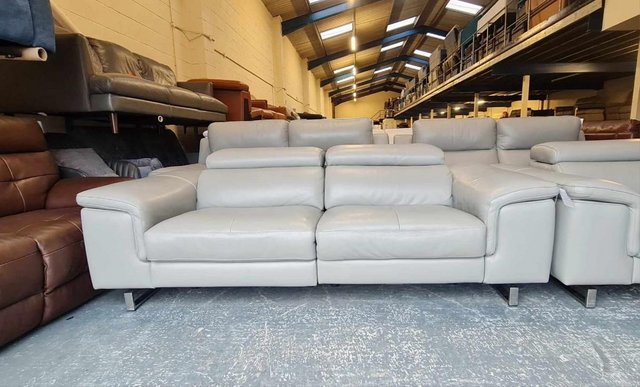 Image 16 of Italian Lucio grey leather electric pair of 3 seater sofas