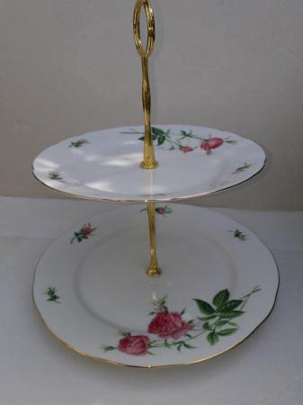 Image 2 of Pink Rose's China 2 Tier Cake Stand