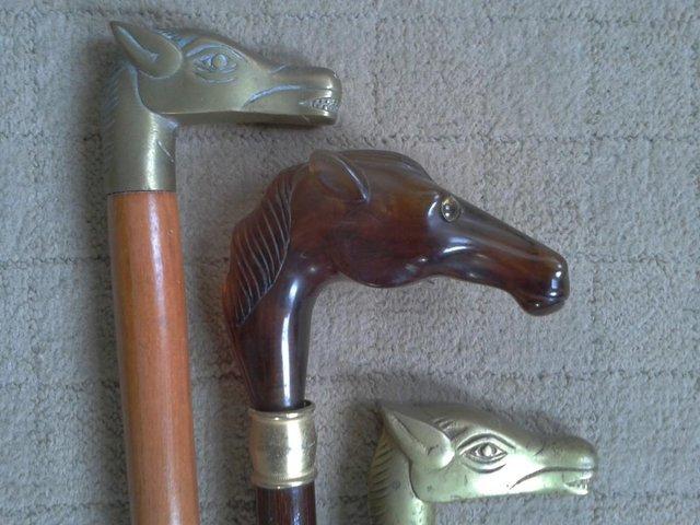 Preview of the first image of Brass Horse head walking cane, choice of 3.