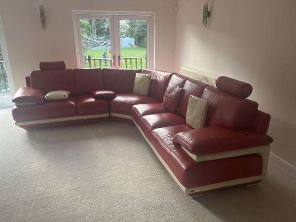 Image 2 of Red leather corner sofa