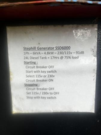Image 1 of Stephill diesel generator 6000 s