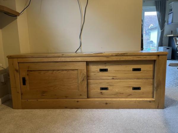 Image 3 of Solid Oak TV Unit with Drawers