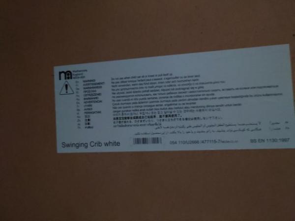 Image 7 of Crib, Mothercare, white, washable mattress included, all exc
