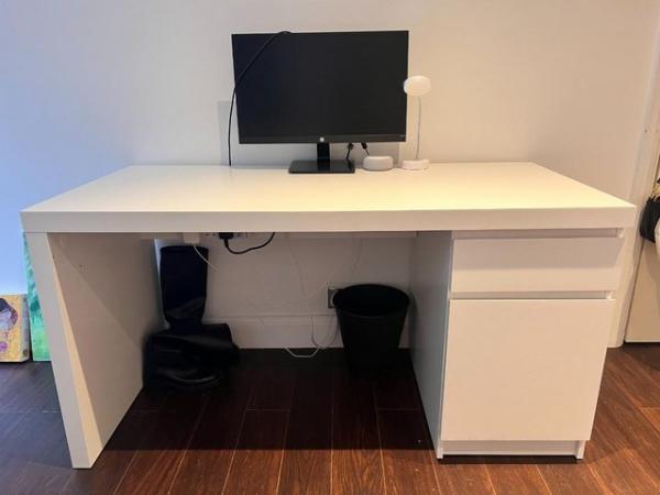 Image 2 of IKEA large white desk, slightly used, 3 drawers