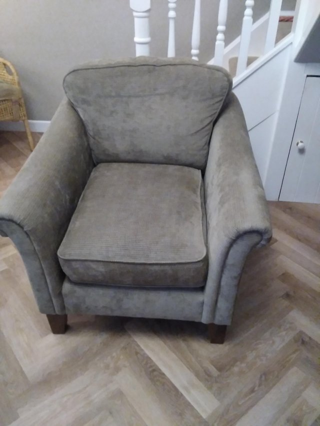 Preview of the first image of M&S Chenille Armchair In Excellent Condition.