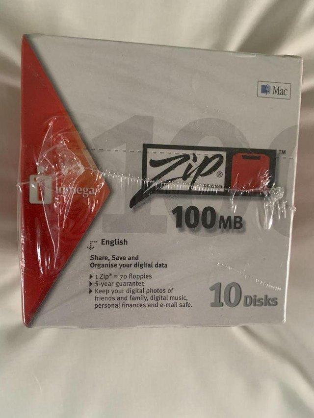 Preview of the first image of TEN IOMEGA ZIP DISKS: BOXED, SEALED AND UNUSED.
