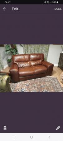 Image 1 of Brown Leather 3 Seater Sofa