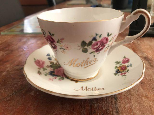Preview of the first image of Bone china mother cup and saucer.