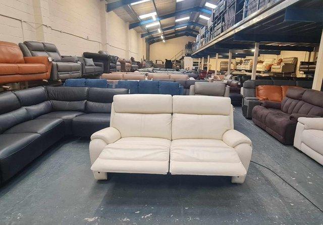 Image 2 of La-z-boy off white leather electric recliner 3 seater sofa
