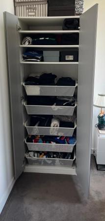 Image 2 of IKEA Pax Wardrobe with Double Mirror Doors and Mesh Baskets