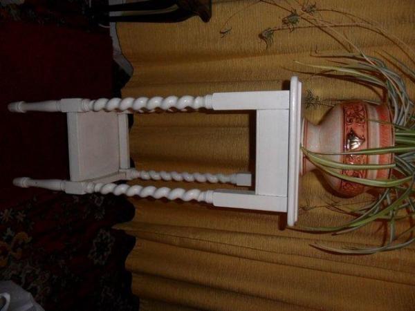 Image 1 of White wooden plant stand with twisted legs