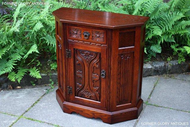 Image 27 of OLD CHARM TUDOR OAK CANTED HALL TABLE CABINET CUPBOARD STAND