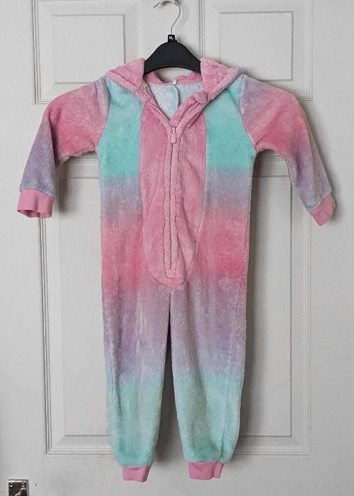 Preview of the first image of George Girls Fluffy Unicorn One-Piece Pyjamas Suit 2-3 years.