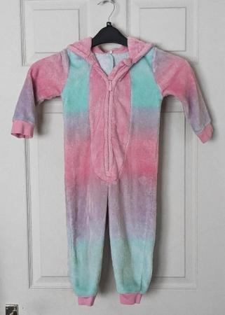 Image 1 of George Girls Fluffy Unicorn One-Piece Pyjamas Suit 2-3 years