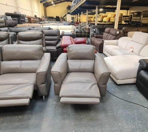 Image 12 of Dakota grey leather electric recliner sofa and 2 armchairs