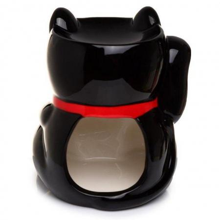 Image 3 of Ceramic Black Maneki Neko Lucky Cat Oil Burner. Free uk Post
