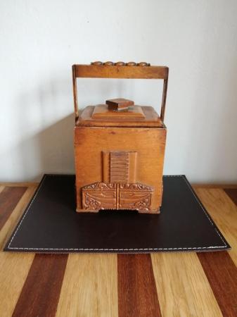 Image 1 of Wooden tea caddy with folding handle