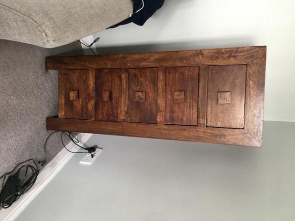 Image 1 of Mango Wood TV corner unit & matching tall drawers £50 each