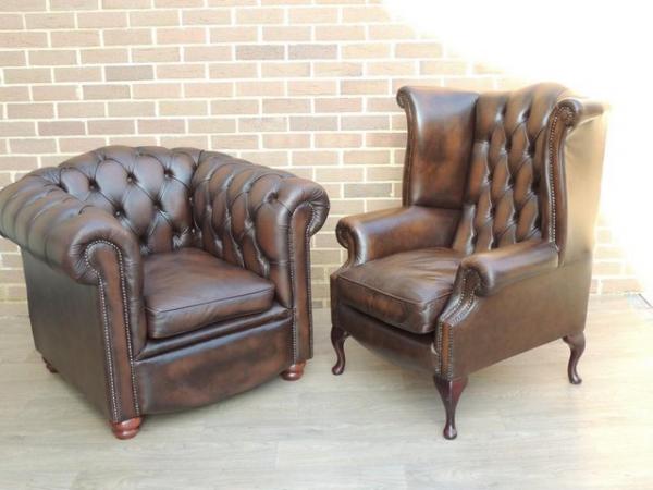 Image 9 of Chesterfield Armchairs + Footstool (UK Delivery)