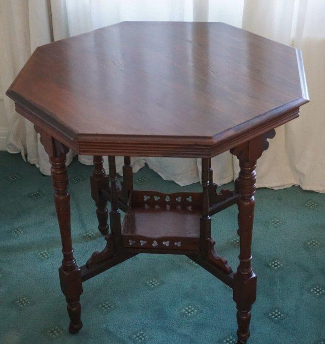 Preview of the first image of Beautiful Antique Wood Vintage Arts & Crafts Octagonal Table.