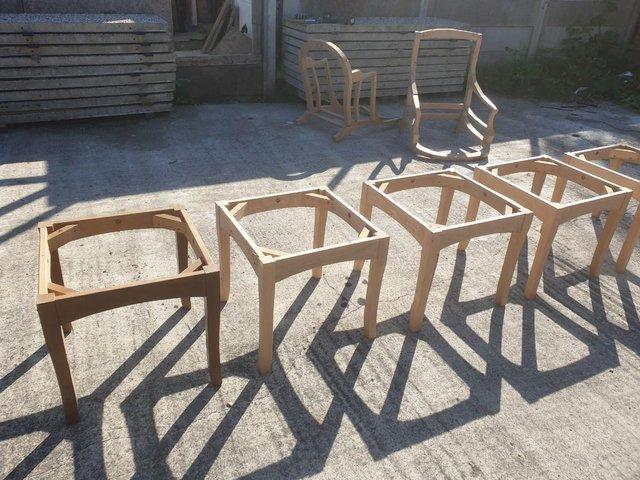 Preview of the first image of 6 NEW HARDWOOD BAR CHAIRS/STOOLS, 2 ARMCHAIRS & 5 TABLES. NE.