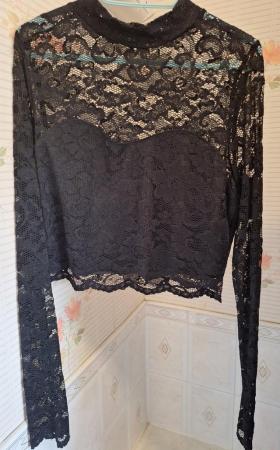 Image 2 of Ladies Black (lacy look) Cropped Top - Size: 14