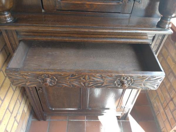 Image 3 of Old court cupboard. Thought to be solid oak.