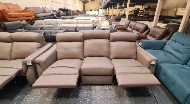 Image 9 of Adriano taupe leather electric recliner sofa set
