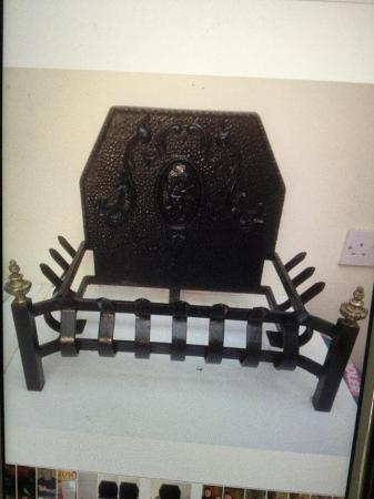 Image 1 of Cast Iron Fire Grate with brass finials
