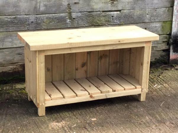 Image 2 of Garden Bench, with storage room, pots, log store. Heavy duty