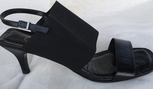 Image 4 of Chanel Black Canvas + Leather Slip On Heeled Sandals Size 5