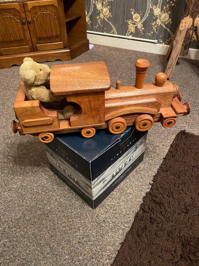 Preview of the first image of Large Solid Vintage hand made wooden train Toy/Ornament with.
