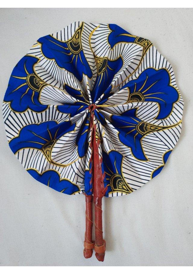Preview of the first image of Unique handmade blue fan / accessory with african fabrics.