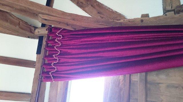 Image 3 of One Pair of Handmade deep Red Velvet Barn Curtains