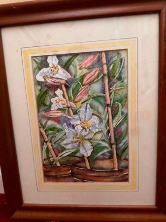 Image 2 of Original watercolour of lilies for sale.