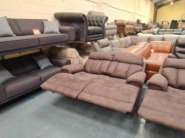 Image 14 of La-z-boy Empire mink brown fabric recliner 3+2 seater sofas