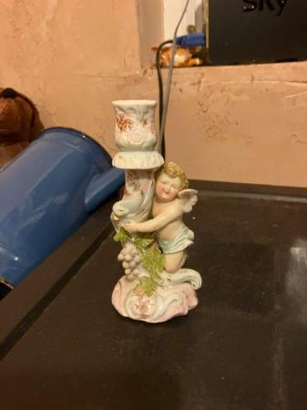 Image 2 of Small continental porcelain candlestick with cherub
