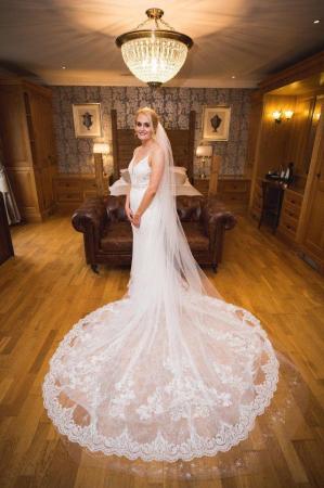 Image 1 of Wed 2 B Ivory lace wedding dress with long lace train